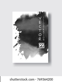 Black abstract design. Ink paint on brochure, Monochrome element isolated on white. Grunge banner paints. Simple composition. Liquid ink. Background for banner, card, poster, identity,web design.
