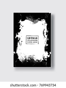 Black abstract design. Ink paint on brochure, Monochrome element isolated on white. Grunge banner paints. Simple composition. Liquid ink. Background for banner, card, poster, identity,web design.