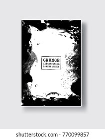 Black abstract design. Ink paint on brochure, Monochrome element isolated on white. Grunge banner paints. Simple composition. Liquid ink. Background for banner, card, poster, identity,web design.