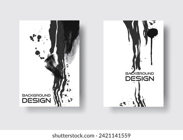 Black abstract design set. Ink paint on brochure, Design elements isolated on white.