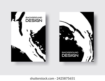 Conjunto de diseño abstracto negro. Pintura de tinta en el folleto, elementos de diseño aislados en blanco.