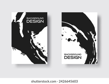 Black abstract design set. Ink paint on brochure, Design elements isolated on white.