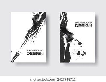 Conjunto de diseño abstracto negro. Pintura de tinta en el folleto, elementos de diseño aislados en blanco.