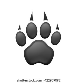 Black abstract detailed paw print. Isolated on white background. Vector illustration.