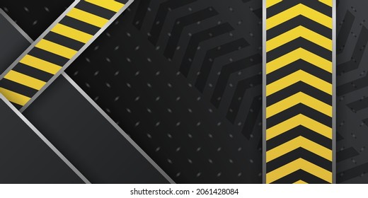 Black abstract diagonal overlap layers background with yellow police line decoration