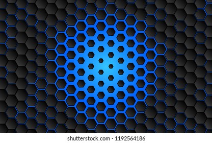 Black abstract digital hi tech concept background. Futuristic hexagon and blue light vector illustration. Technology geometric minimal design.