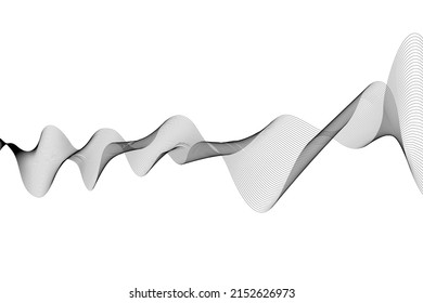 Black abstract dynamic wave lines simulating a fluid on a white background for technology, music, science and the digital world