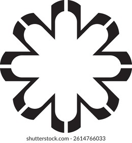 A black, abstract, eight-pointed star vector logo or symbol