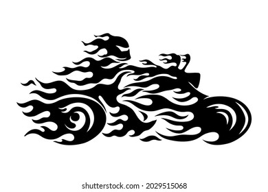 Black abstract fiery motorcycle chopper on white background.