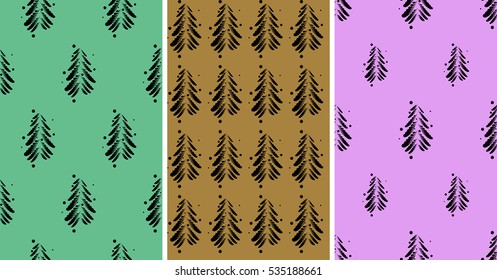 Black abstract firs on a color background set. Vector illustration