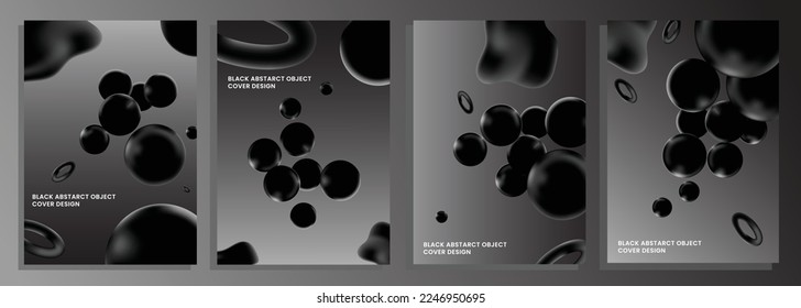 The black abstract floating ball cover design is a cover design with  3D black abstract object which seems to float in the air for cover, magazine, brochure, poster, etc.