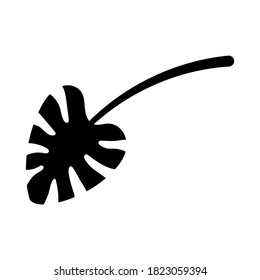 Black abstract floral decorative element - monstera leaf silhouette. Vector illustration isolated on white background.
