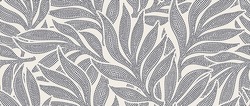 Black abstract floral leaves seamless pattern.
