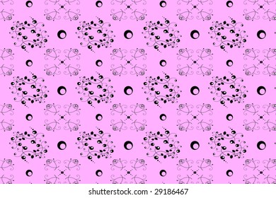 Black abstract floral seamless pattern on the pink background
