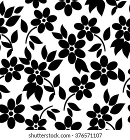 Black abstract flower seamless pattern on white background