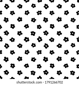 Flores abstractas negras vectoriales sin fisuras. Ilustración de tinta botánica con motivos florales. La margarita o la camomila pintada con pincel. Impresión negra dibujada a mano para tela, papel envolvente, diseño de papel pintado