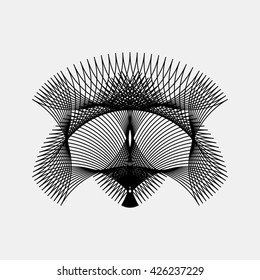 Black abstract fractal, rotation, repeat, reflection shape with light background for design concepts, posters, banners, wallpapers, business presentation, web and prints. Vector illustration.