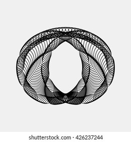 Black abstract fractal, rotation, repeat, reflection shape with light background for design concepts, posters, banners, wallpapers, business presentation, web and prints. Vector illustration.