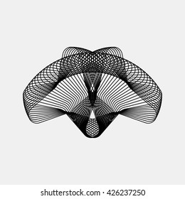 Black abstract fractal, rotation, repeat, reflection shape with light background for design concepts, posters, banners, wallpapers, business presentation, web and prints. Vector illustration.