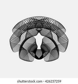 Black abstract fractal, rotation, repeat, reflection shape with light background for design concepts, posters, banners, wallpapers, business presentation, web and prints. Vector illustration.