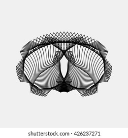 Black abstract fractal, rotation, repeat, reflection shape with light background for design concepts, posters, banners, wallpapers, business presentation, web and prints. Vector illustration.