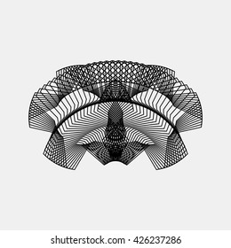 Black abstract fractal, rotation, repeat, reflection shape with light background for design concepts, posters, banners, wallpapers, business presentation, web and prints. Vector illustration.
