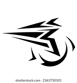Black Abstract Fragmented Left Facing Arrow Icon on a White Background