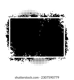 Black abstract frame in grunge brush stroke style