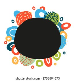 Black abstract frame for text with colorful circles on the background.