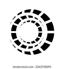 Black Abstract Gear Icon with Nested Crescent Shapes on a White Background