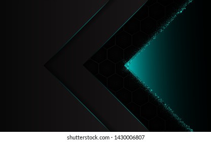 Black abstract geometric background combination with arrow direction blue technology light metallic shape on sparkle