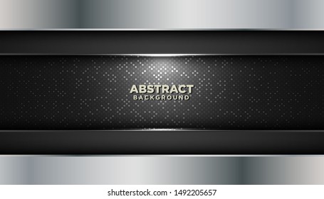 Black abstract geometric background with glitters dots element decoration. Luxury design concept.
