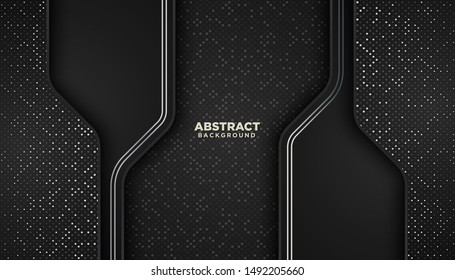 Black abstract geometric background with glitters dots element decoration. Luxury design concept.