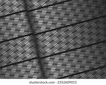 Black abstract geometric background. Modern shape concept. Black metal texture steel background. Perforated metal sheet.