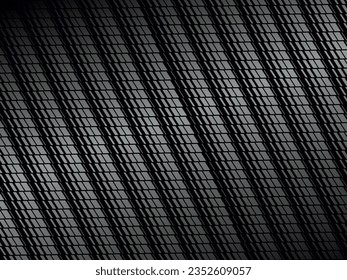 Black abstract geometric background. Modern shape concept. Black metal texture steel background. Perforated metal sheet.
