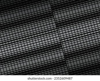 Schwarzer abstrakter geometrischer Hintergrund. Modernes Formkonzept. schwarze Metallstruktur, Stahlhintergrund. Perforiertes Blech.