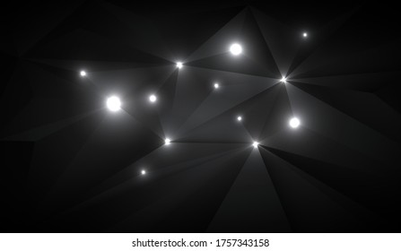 black abstract geometric background with random shiny lights. ideal for cover design, techno concept works. vector illustration.
