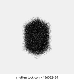 Black abstract geometric badge, polygon, hex shape with film grain, noise, dotwork, grunge texture and black background for logo, design concepts, posters, banners, web and prints. Vector illustration