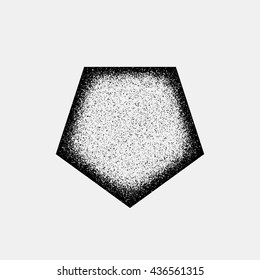 Black abstract geometric badge, polygon, hex shape with film grain, noise, dotwork, grunge texture and light background for logo, design concepts, posters, banners, web and prints. Vector illustration