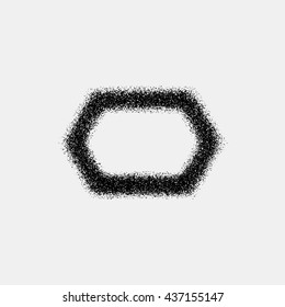 Black abstract geometric badge, polygon, hex shape with film grain, noise, dotwork, grunge texture and black background for logo, design concepts, posters, banners, web and prints. Vector illustration