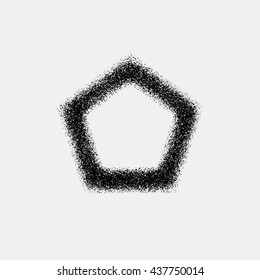 Black abstract geometric badge, polygon, hex shape with film grain, noise, dotwork, grunge texture and light background for logo, design concepts, posters, banners, web and prints. Vector illustration