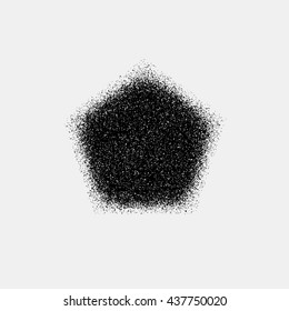 Black abstract geometric badge, polygon, hex shape with film grain, noise, dotwork, grunge texture and light background for logo, design concepts, posters, banners, web and prints. Vector illustration
