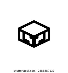 Black abstract geometric cube icon silhouette on white background
