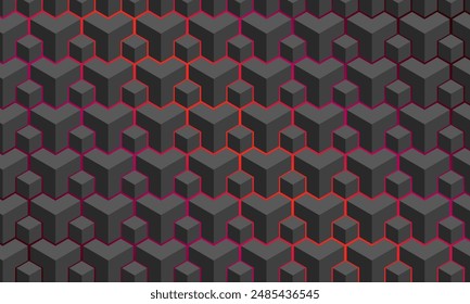 black Abstract geometric cube pattern,Modern technology background, neon glow color