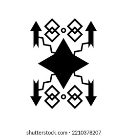 Black abstract geometric patterns on a white background.
