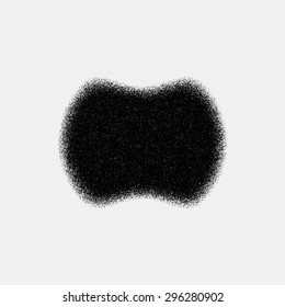 Black abstract geometric shape, badge with film grain, noise, dotwork, grunge texture and light background for logo, design concepts, posters, banners, web and prints. Vector illustration.