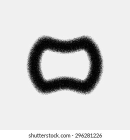 Black abstract geometric shape, badge with film grain, noise, dotwork, grunge texture and light background for logo, design concepts, posters, banners, web and prints. Vector illustration.