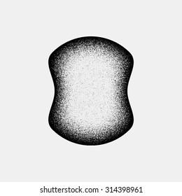 Black abstract geometric shape, badge with film grain, noise, dotwork, grunge texture and light background for logo, design concepts, posters, banners, web and prints. Vector illustration.