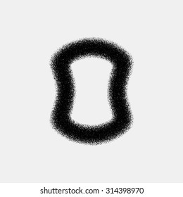 Black abstract geometric shape, badge with film grain, noise, dotwork, grunge texture and light background for logo, design concepts, posters, banners, web and prints. Vector illustration.