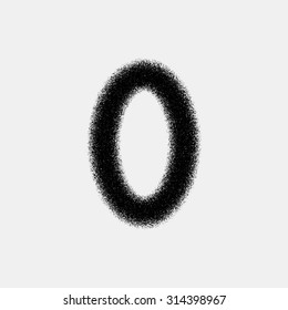 Black abstract geometric shape, ellipse, oval badge with film grain, noise, dotwork, grunge texture and light background for logo, design concepts, posters, banners, web, prints. Vector illustration.
